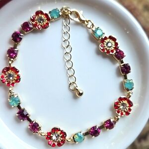 🌸 Pretty Multi-color Stone Flower Bracelet Anklet Bracelet 7.5" to 9.5" 🌸
